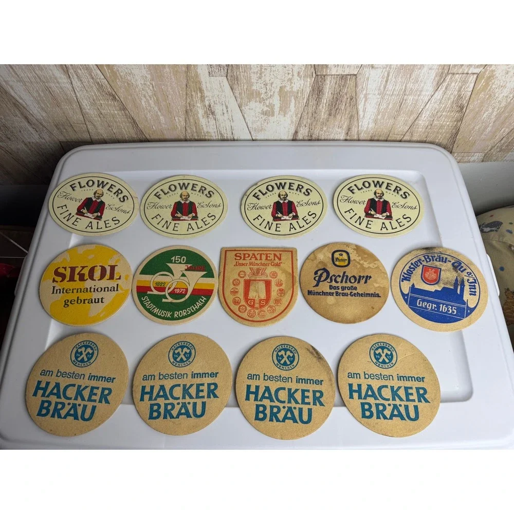 Vintage Beer Coaster Lot 13pc Hackerbrau Spaten Fine Ales Skol Lowengarten